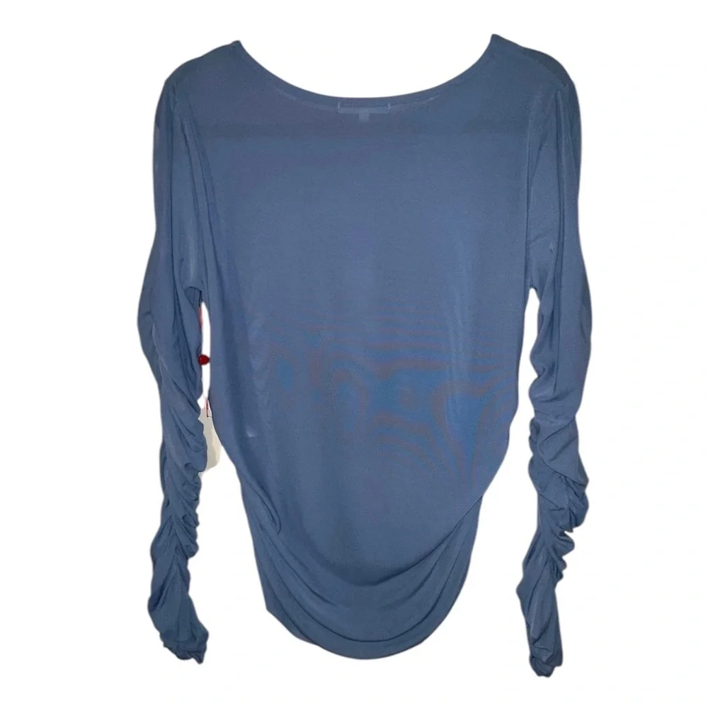 Casa Zeta-Jones | Ruffled Long Sleeve Semi-Sheer Blouse Top - Size L - NWT - Picture 4 of 11